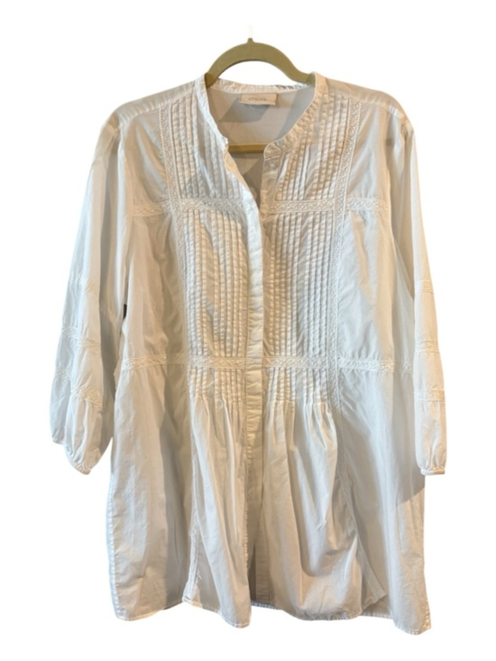 Chico’s White Cotton Pintuck Tunic Top – Boho Peasant Blouse Size XL/1X